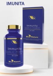Immunity Garlic Power 40 cps Blue Nature - kombinuje tri aktívne zložky prírodného pôvodu: Cesnak, Cist krétsky, Harpagofyt ležatý