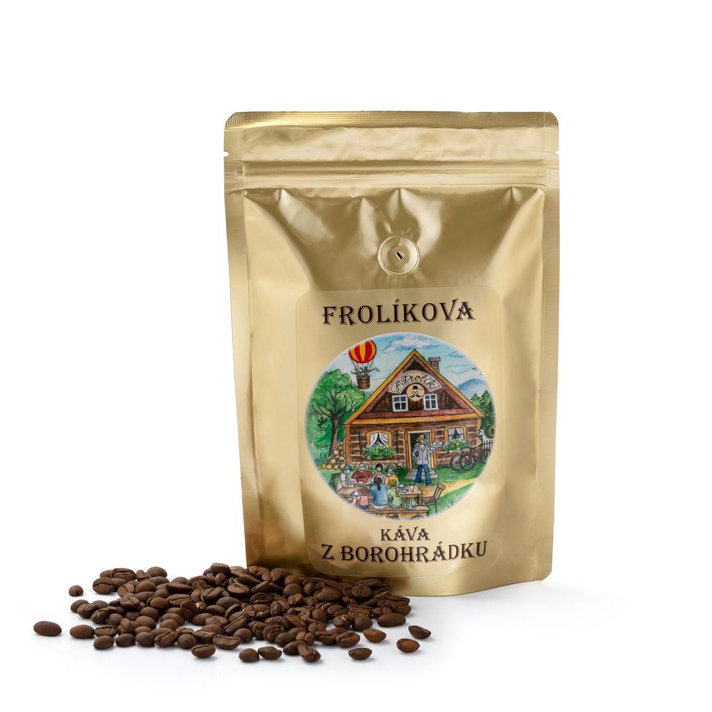 Frolíkova káva z Borohrádku 250 g Pri tejto zmesi je použitá tá najlepšie hodnotená Robusta na svete. Pomer: Robusta > Arabika Jan Frolík - Pražírna kávy