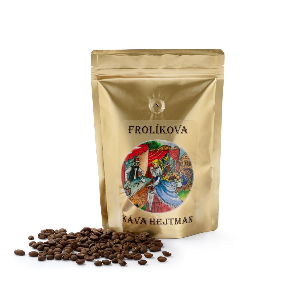 Frolíkova káva Hajtman 250 g sú opäť použité ako u všetkých našich káv suroviny prvých akostí. Exkluzivita tejto zmesi je daná pomerom Robusty s Arabikou, kde je väčší podiel Arabiky ako pri káve z Borohrádku, čo spôsobuje veľmi jemnú horkosť. Jan Frolík - Pražírna kávy