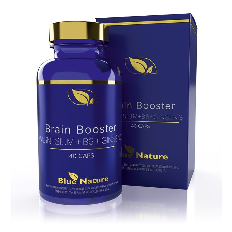 Brain Booster MAGNESIUM + B6 + GINSENG Výživový doplnok, 40 kapsúl. Blue Nature