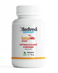 Medveď natural LongVida® optimalizovaný kurkumín obsahuje 400 mg vysoko koncentrovaného extraktu z kurkumy s obsahom 95% kurkuminoidov. 60 kapsúl