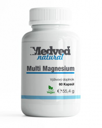 Medveď natural Magnesium multi 60 kapsúl je doplnok stravy, ktorý obsahuje rôzne formy horčíka, ktoré sú určené na podporu a udržanie zdravia