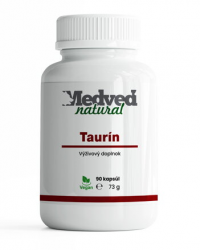 Medveď natural Taurín 90 kapsúl.  Jedna kapsula obsahuje 500 mg taurínu.