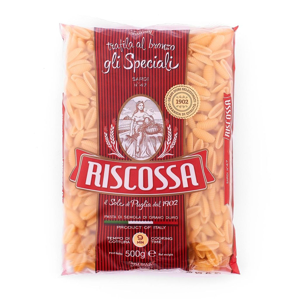 Sardi mušle sú talianske cestoviny pochádzajúce zo Sardínie. Sú vyrábané zo semoliny z tvrdej pšenice (Triticum durum). 500 g Pastificio Riscossa