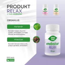 Zelená země Endostar RELAX Výživový doplnok vo forme kapsúl. Unikátna alternatíva CBD na upokojenie a proti stresu. Vhodný v období zvýšenej psychickej záťaže. Zelená Země s.r.o.